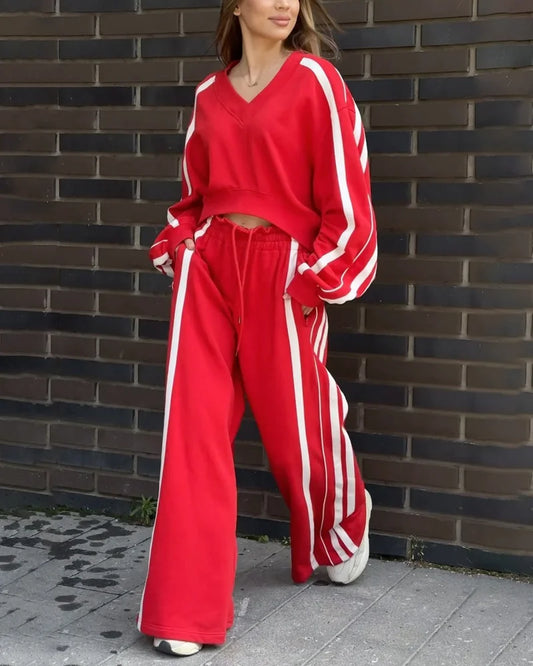 Ensemble de deux pièces en maille rayée et pantalon large