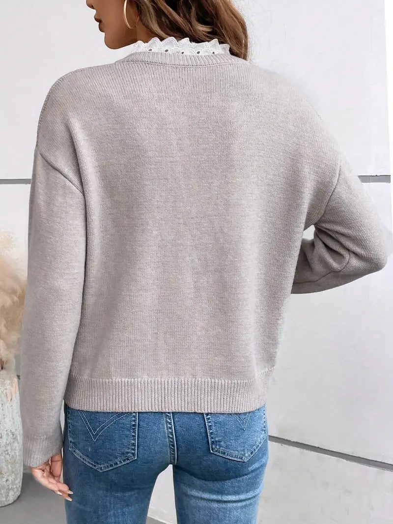 Celine™ | Pull en Tricot Chic avec Col en Dentelle Élégant