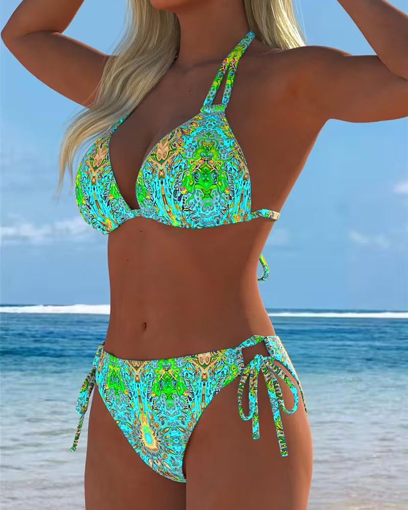 Bikini avec imprimé à halter en plusieurs couleurs