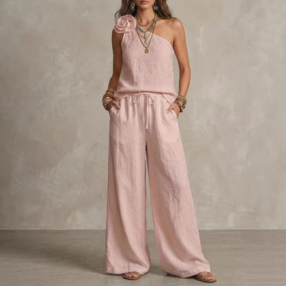 Ensemble Bicolore Élégant - Chemise Sans Manches et Pantalons