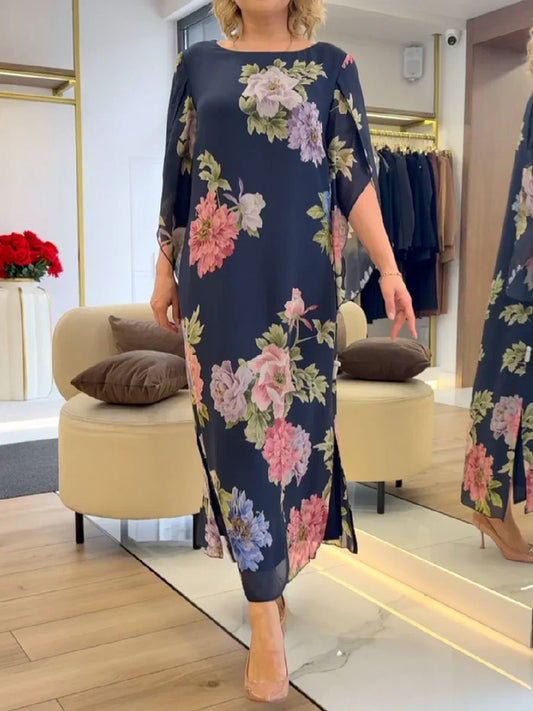 Robe Maxi à Imprimé Floral en Chiffon Léger et Confortable