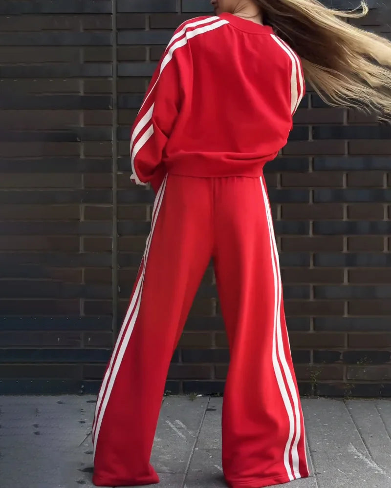 Ensemble de deux pièces en maille rayée et pantalon large