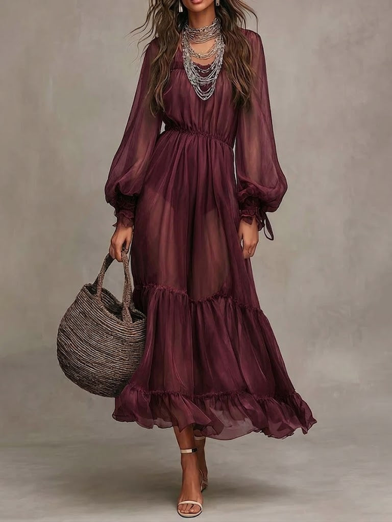 Gerda | Robe Midi Élégante avec Décolleté en V