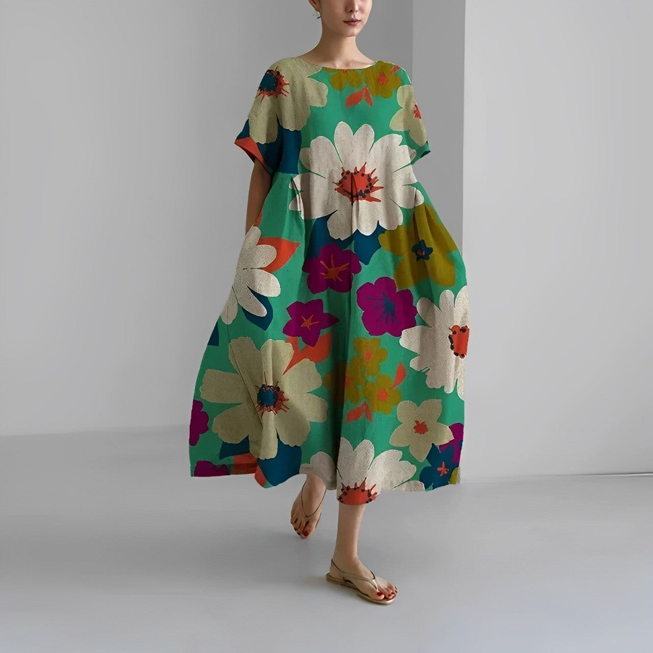 Daisy - Robe Maxi Ample à Grande Vague Rétro