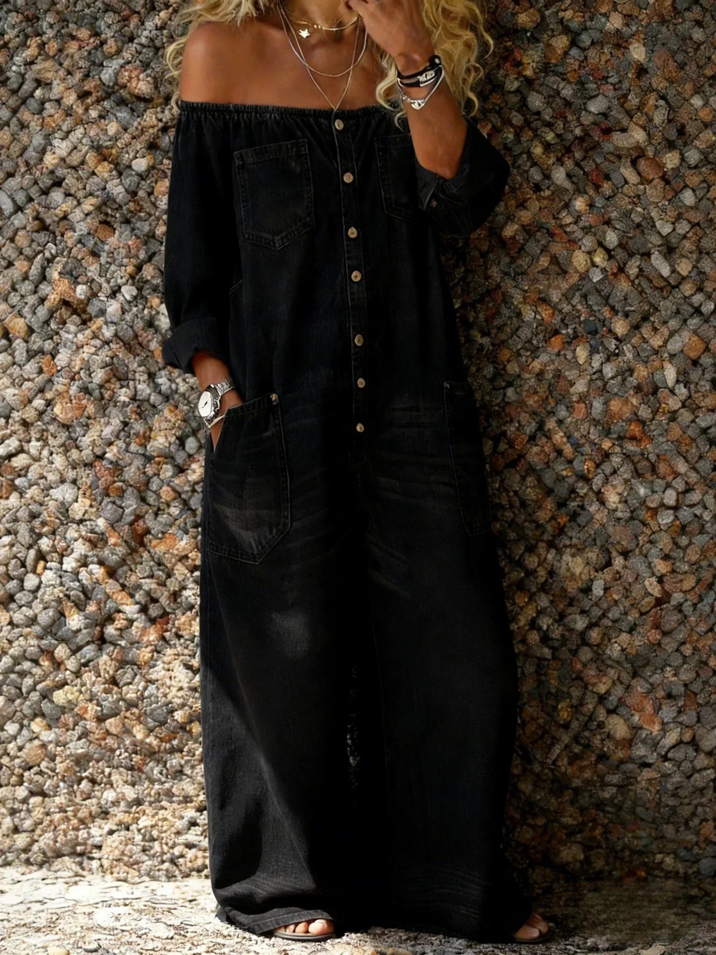 Noa | Salopette en Denim avec Décolleté Off-Shoulder