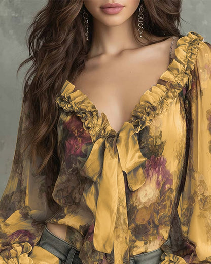 SAVANNAH – BLOUSE ROMANTIQUE AVEC NŒUDS À L'AVANT