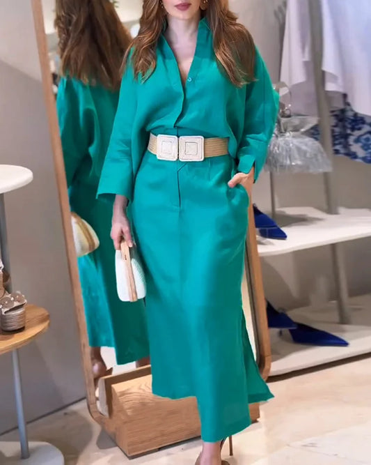 Robe à manches longues en couleur unie