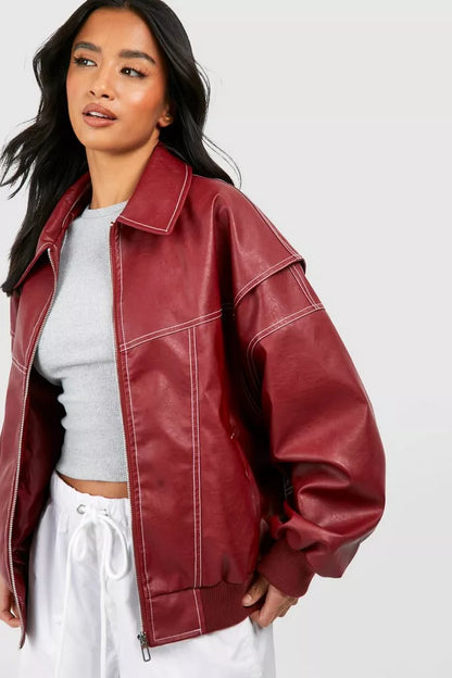Faye™ - Veste en cuir surdimensionnée