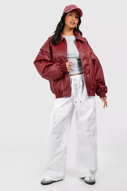 Faye™ - Veste en cuir surdimensionnée