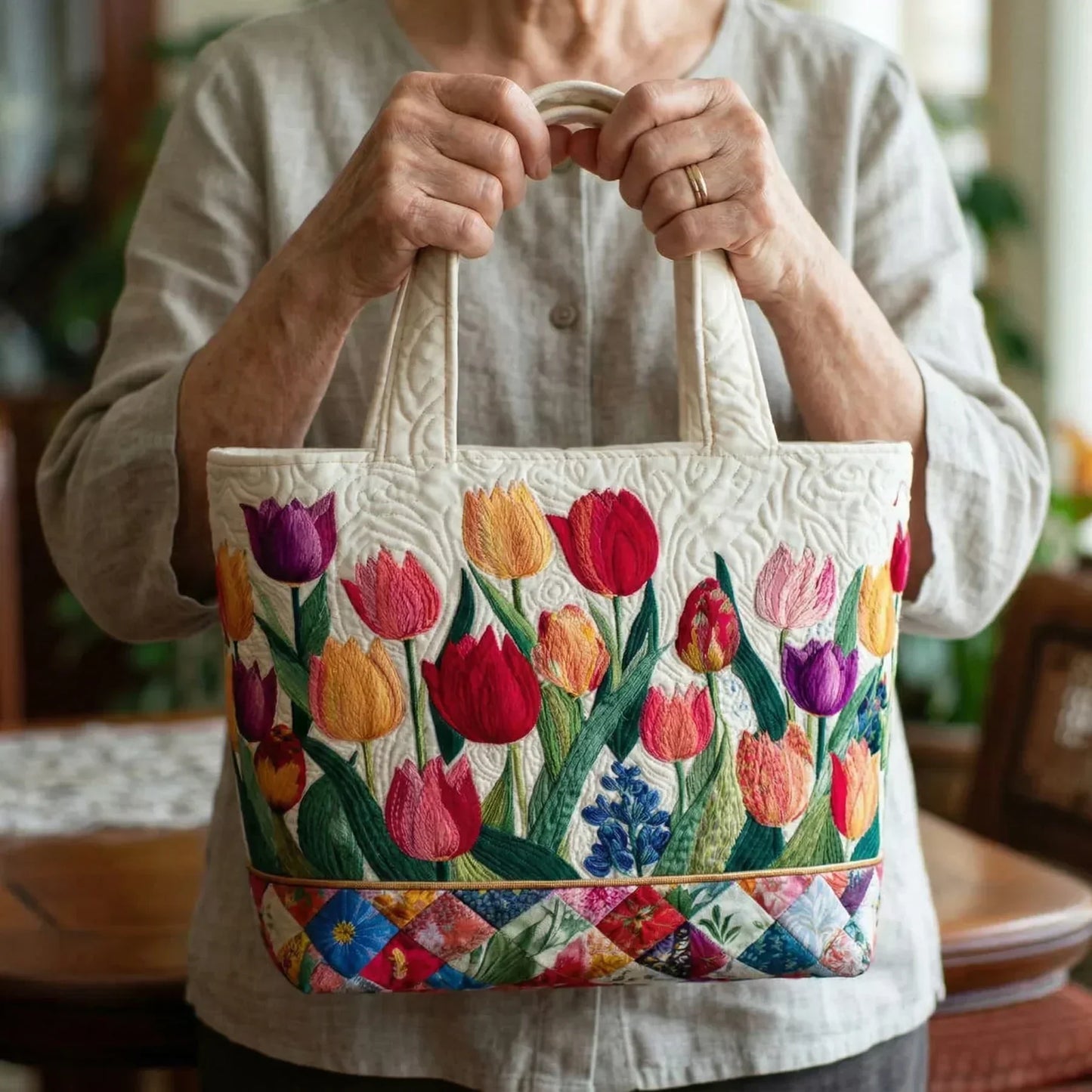 Sac fourre-tout matelassé - Jardin de tulipes