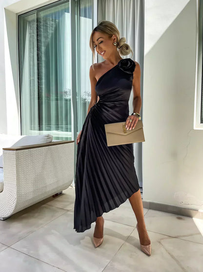 Dariella | Robe à Une Seule Manche avec Fleurs Romantiques