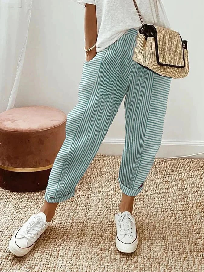 Celia | Pantalons en Coton Rayés Classiques