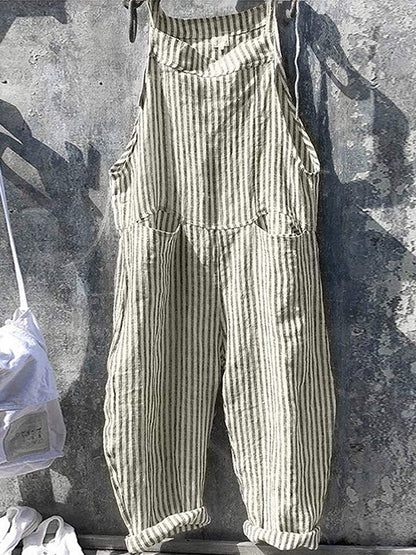 Salopette Rayée en Lin et Coton