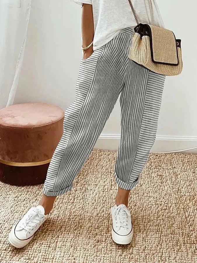 Celia | Pantalons en Coton Rayés Classiques