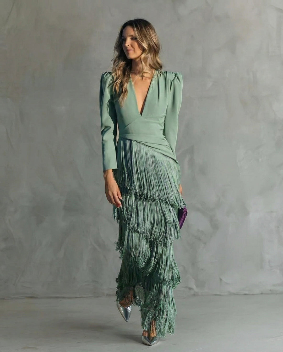 Clara ™ | Robe Midi Élégante avec Manches à Franges