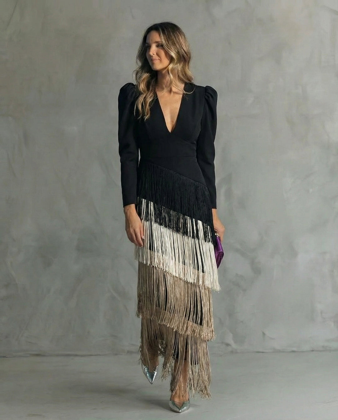 Clara ™ | Robe Midi Élégante avec Manches à Franges