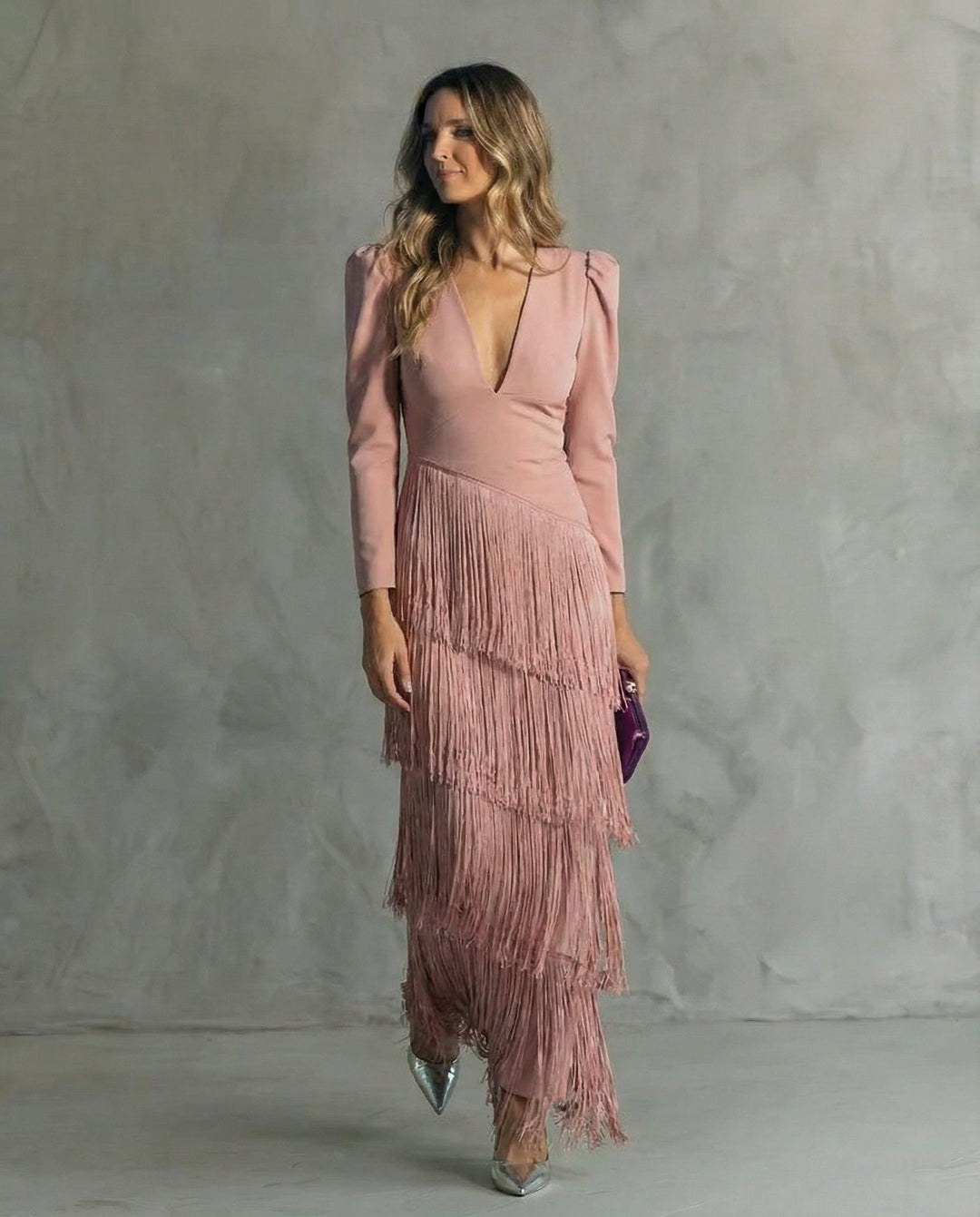 Elara™ | Élégante robe midi avec manches à franges