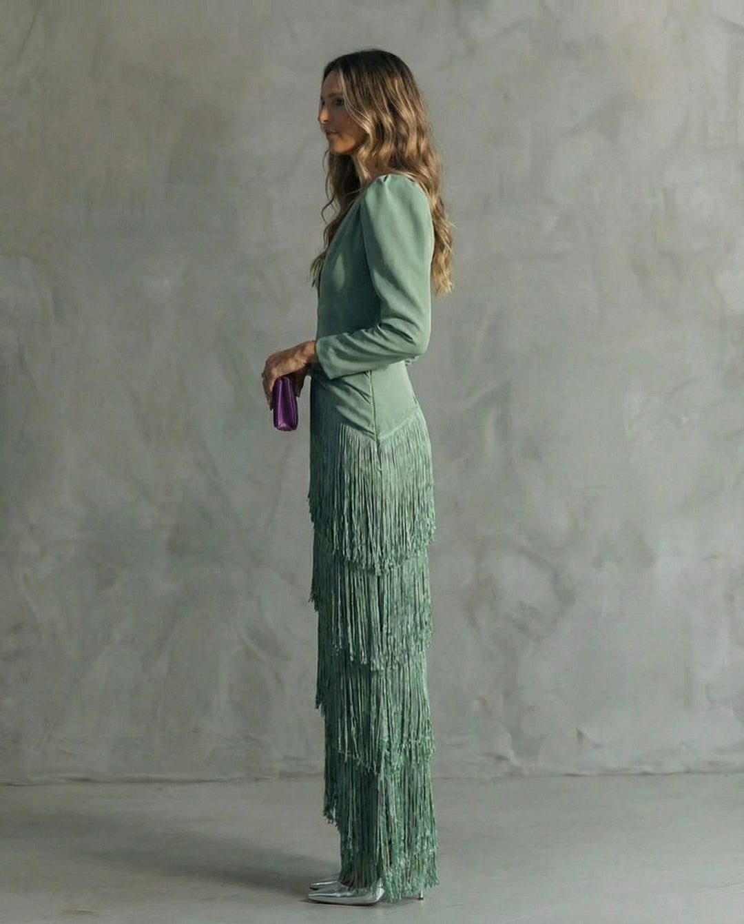 Clara ™ | Robe Midi Élégante avec Manches à Franges