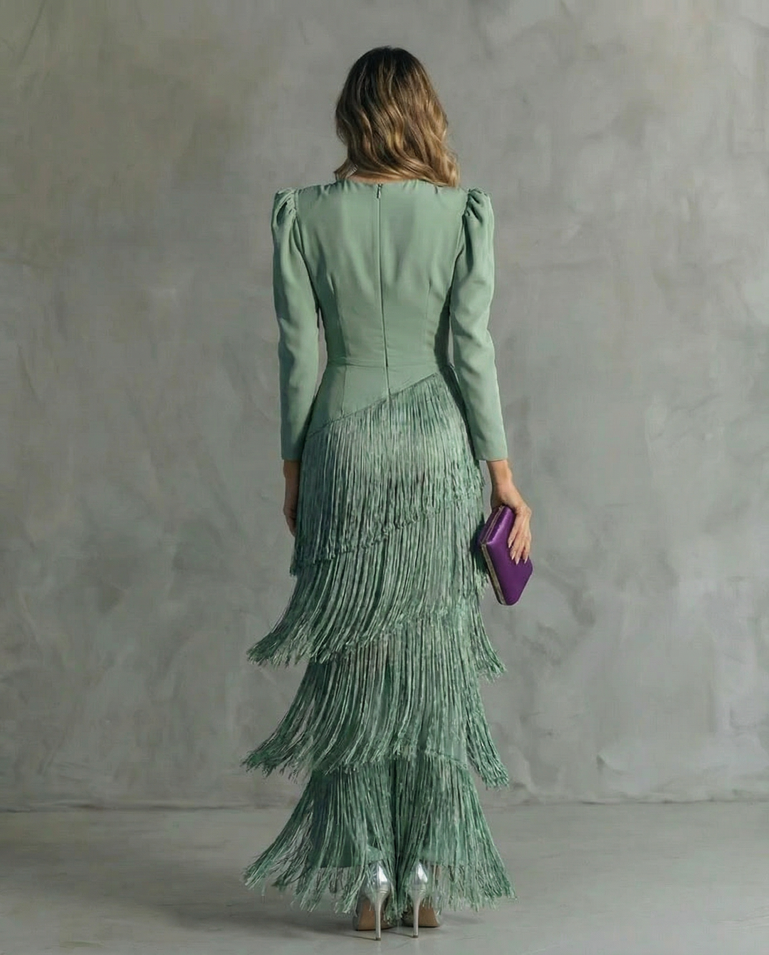 Elara™ | Élégante robe midi avec manches à franges