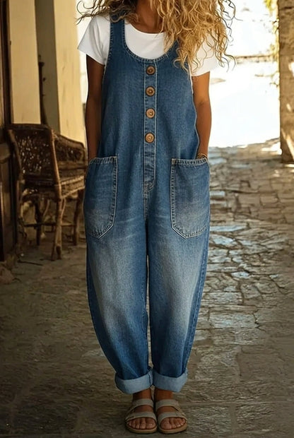 Nancy | Salopette en Denim de Coton Lavé Vintage