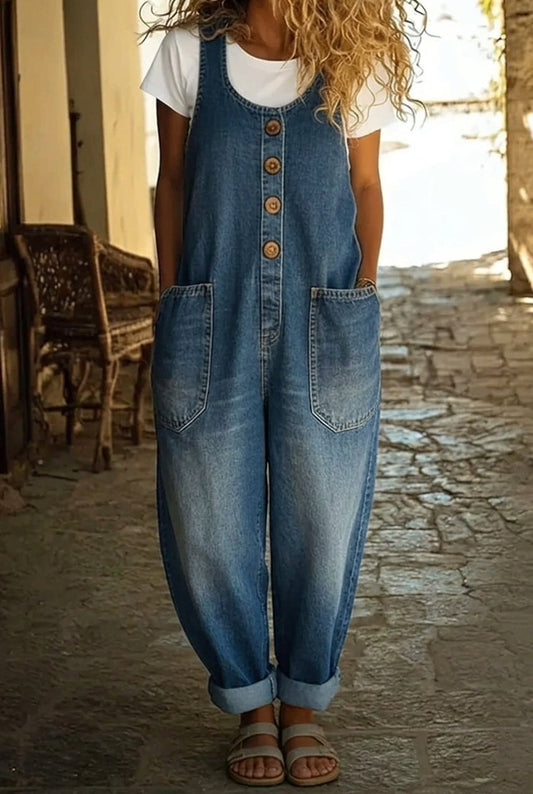 Nancy | Salopette en Denim de Coton Lavé Vintage