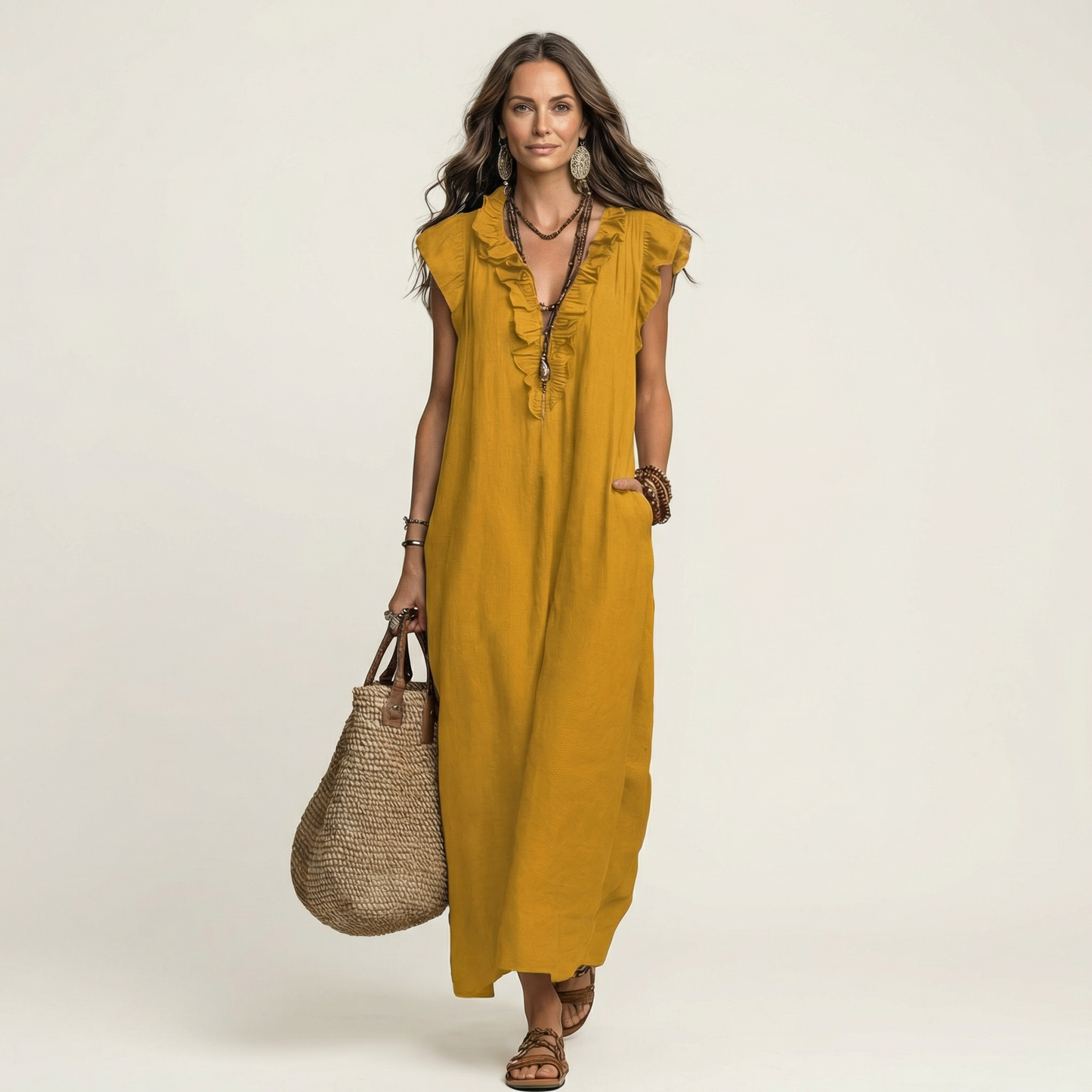Robe Longue Josette - Élégance Fluide avec Volants