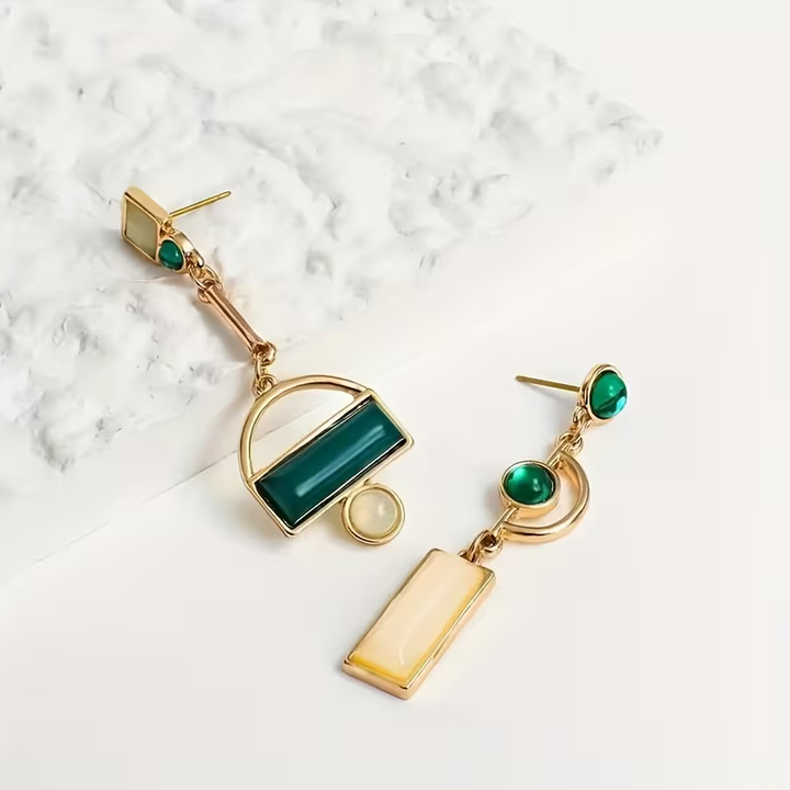 Boucles d'oreilles en géométrie émeraude