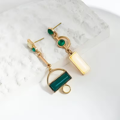 Boucles d'oreilles en géométrie émeraude