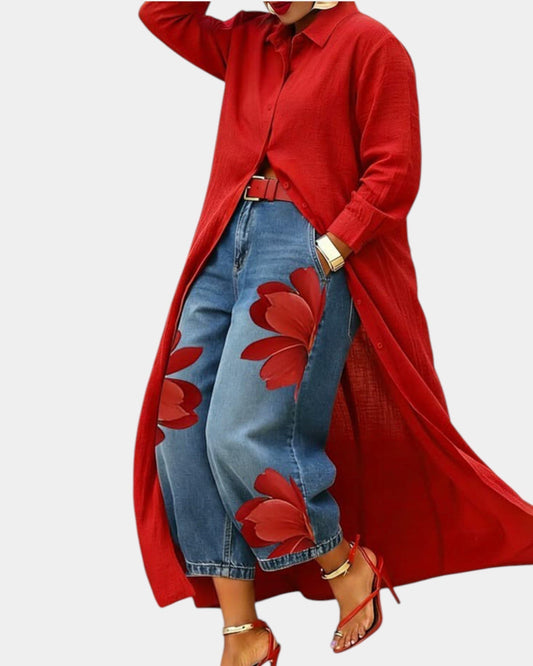 Céliane | Ensemble complet avec robe et pantalon en denim large