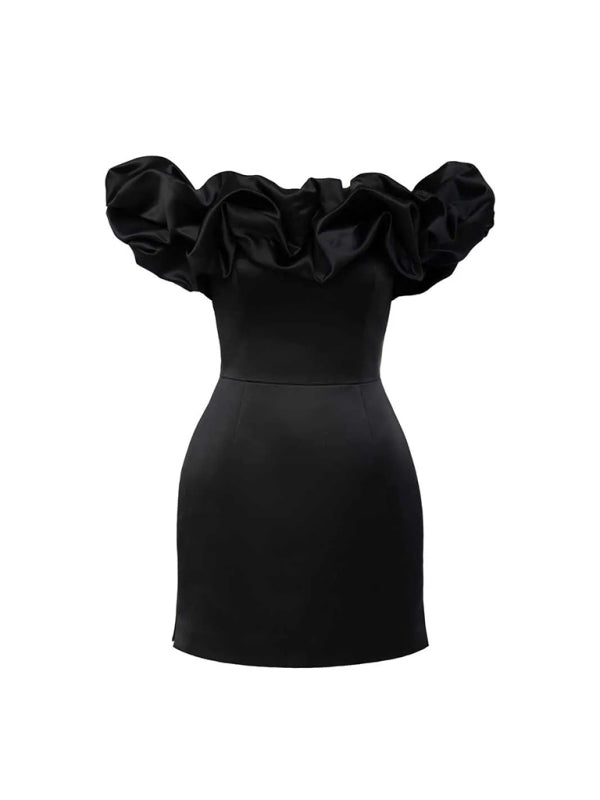 Waverly - Robe en satin à volants sans épaules