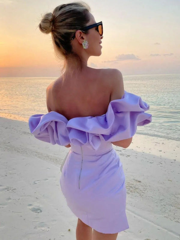 Waverly - Robe en satin à volants sans épaules