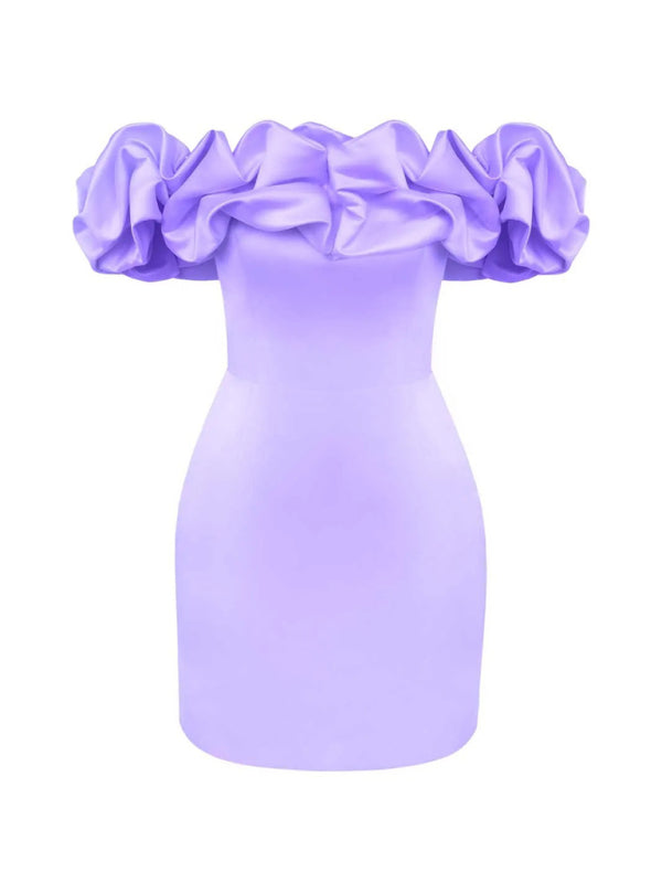 Waverly - Robe en satin à volants sans épaules