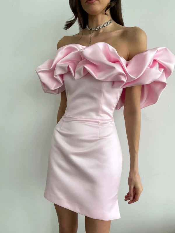 Waverly - Robe en satin à volants sans épaules