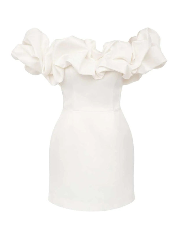 Waverly - Robe en satin à volants sans épaules