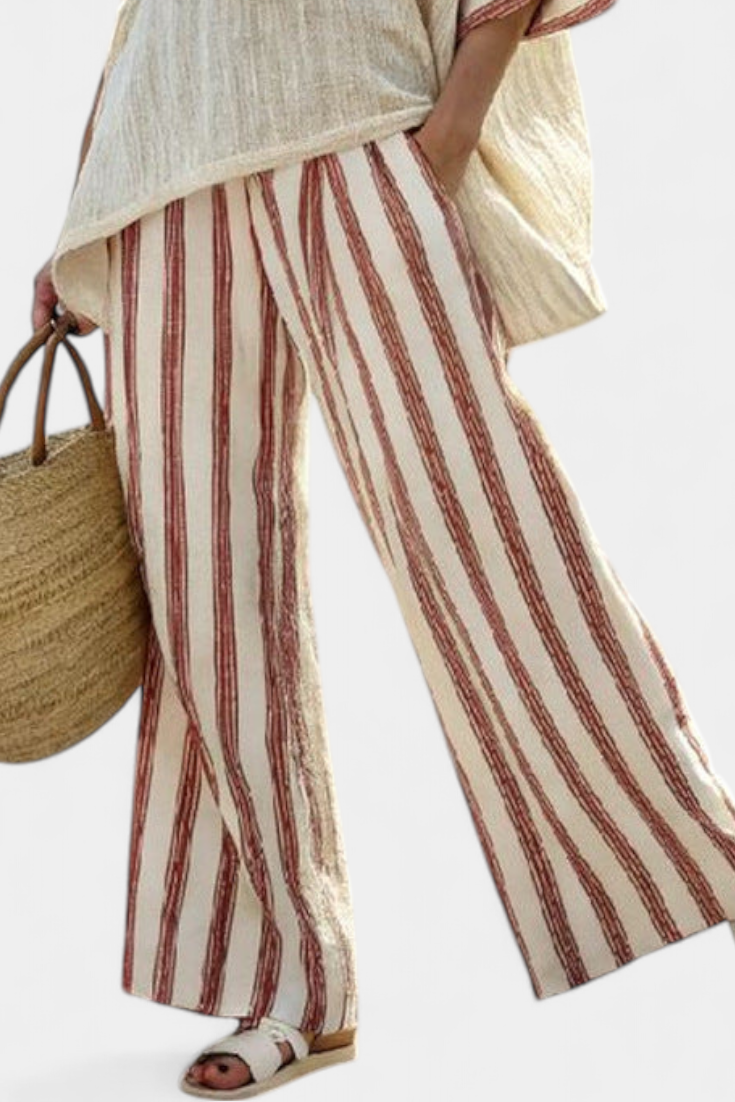 Braelith | Haut Rayé Rustique Élégant & Pantalons en Lin Crème