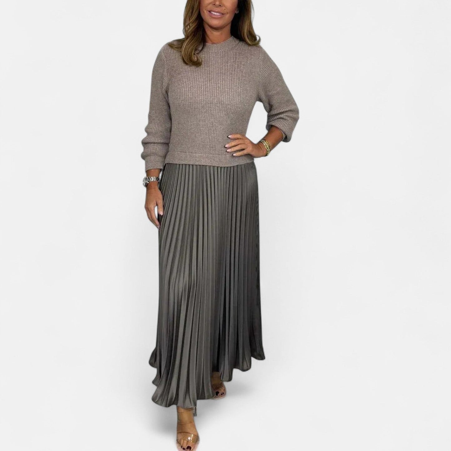 Claudia - Robe maxi avec pull et jupe plissée