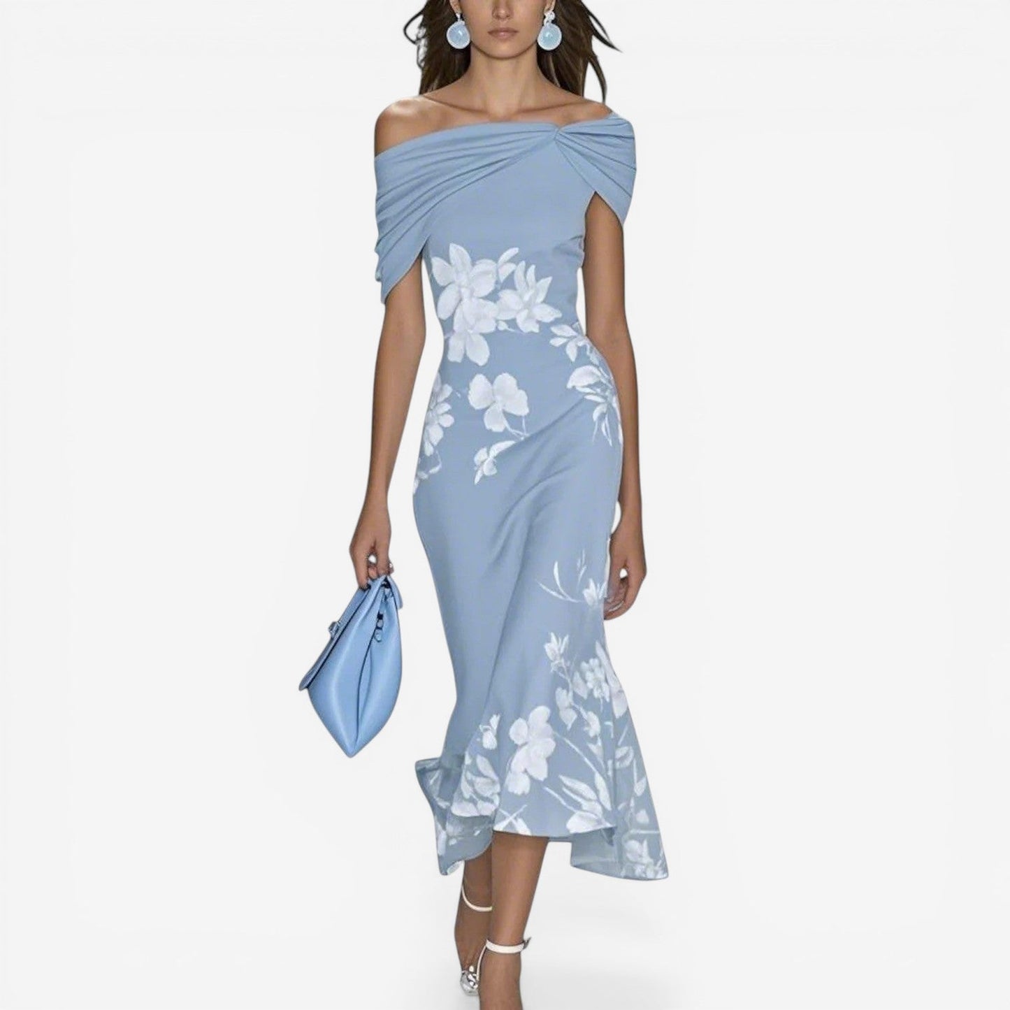 Robe Midi Fleurie Élégante - Silhouette Sirène