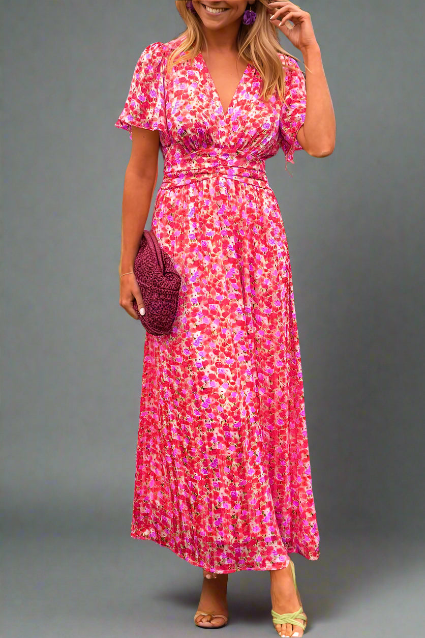 Hildegard | Robe Maxi Romantique avec Motif Floral et Sensation Légère