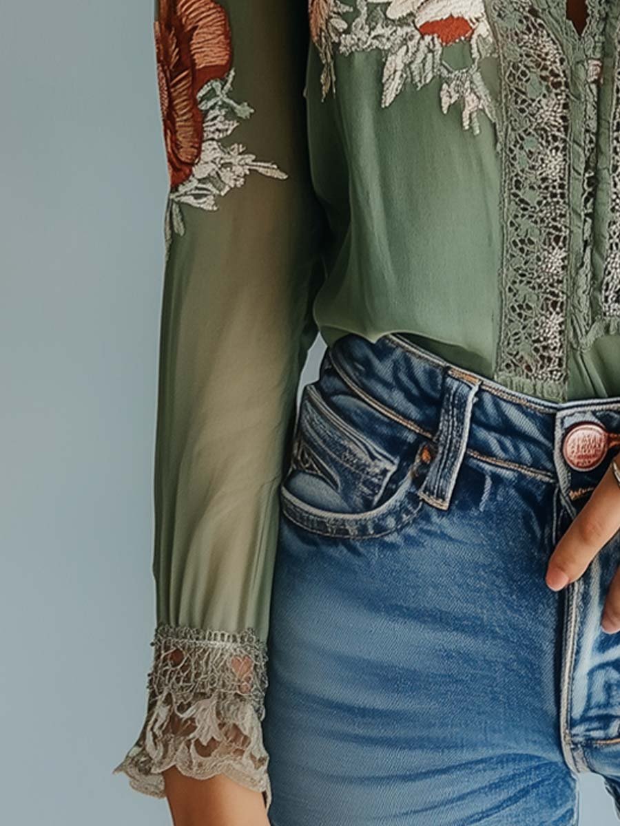 Bohemian™ | Blouse en Dentelle Imprimée Florale