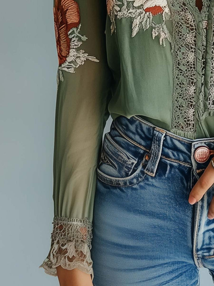 Bohemian™ | Blouse en Dentelle Imprimée Florale