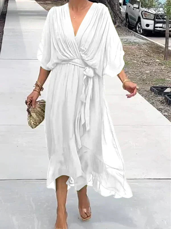 Monica | Robe en mousseline de soie avec décolleté en V