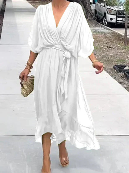 Monica | Robe en mousseline de soie avec décolleté en V