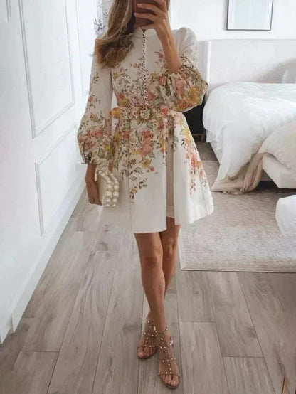 Clara | Robe Manches longues fleurie pour femme | Mini