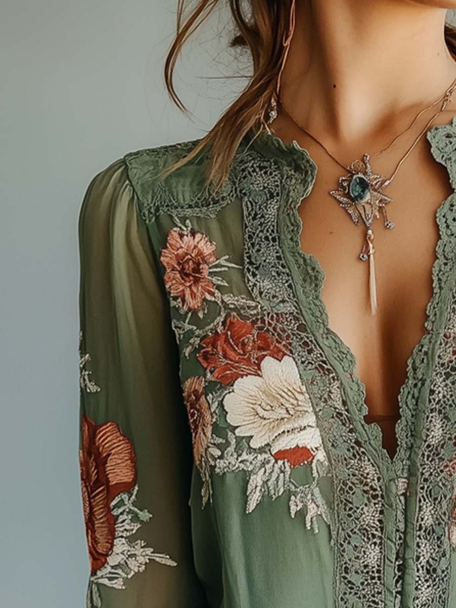 Bohemian™ | Blouse en Dentelle Imprimée Florale