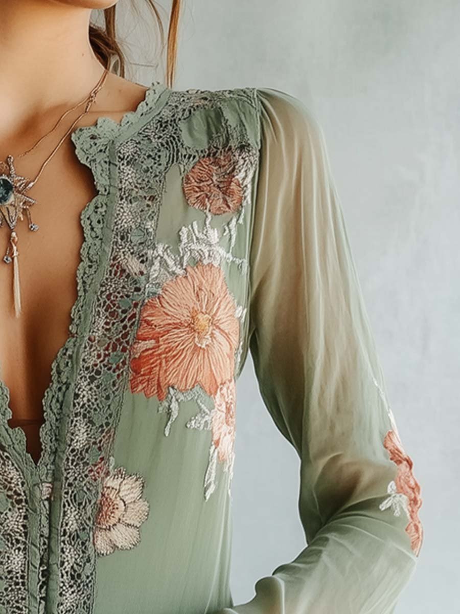Bohemian™ | Blouse en Dentelle Imprimée Florale