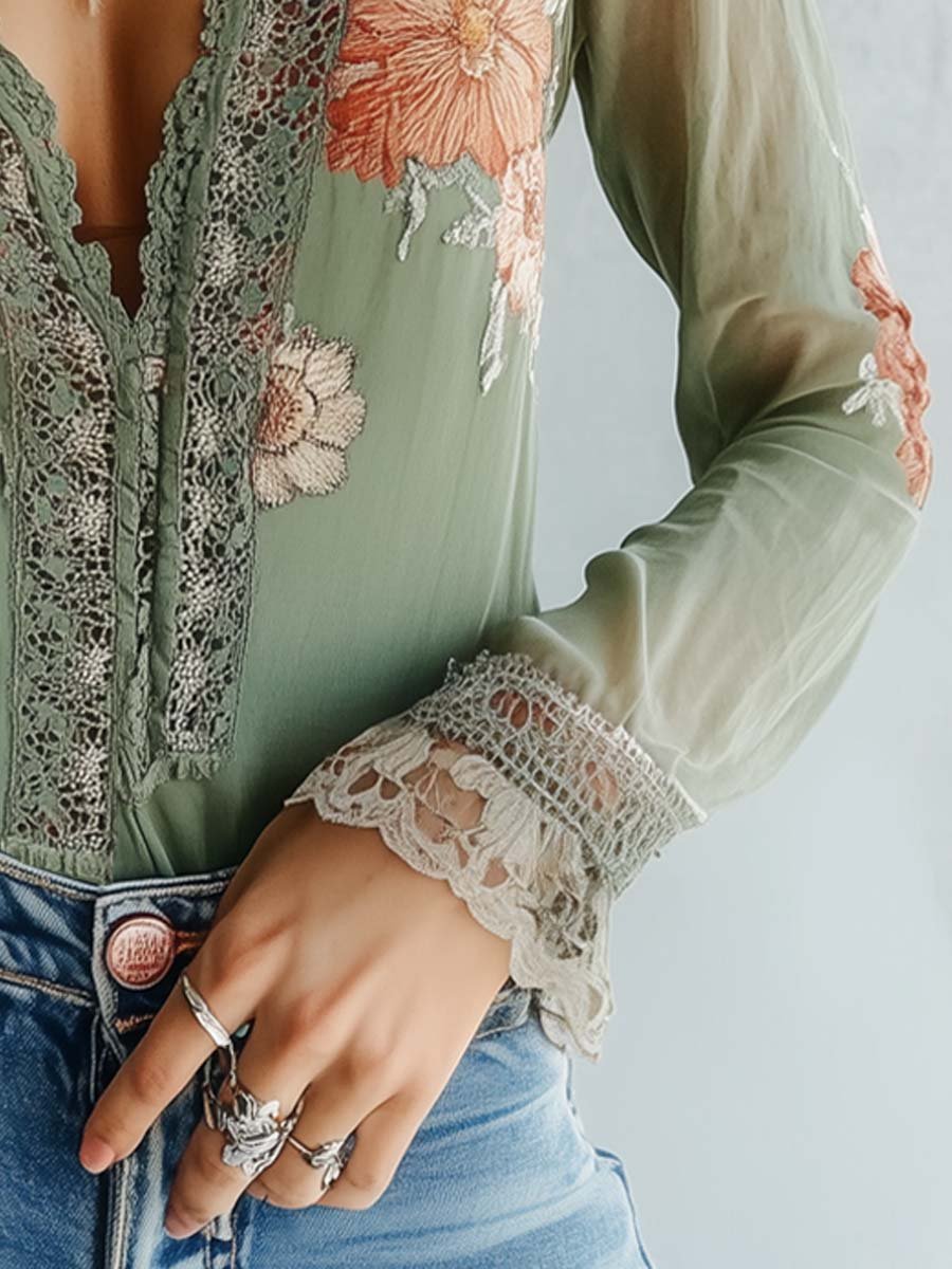Bohemian™ | Blouse en Dentelle Imprimée Florale