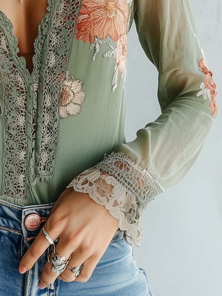 Bohemian™ | Blouse en Dentelle Imprimée Florale