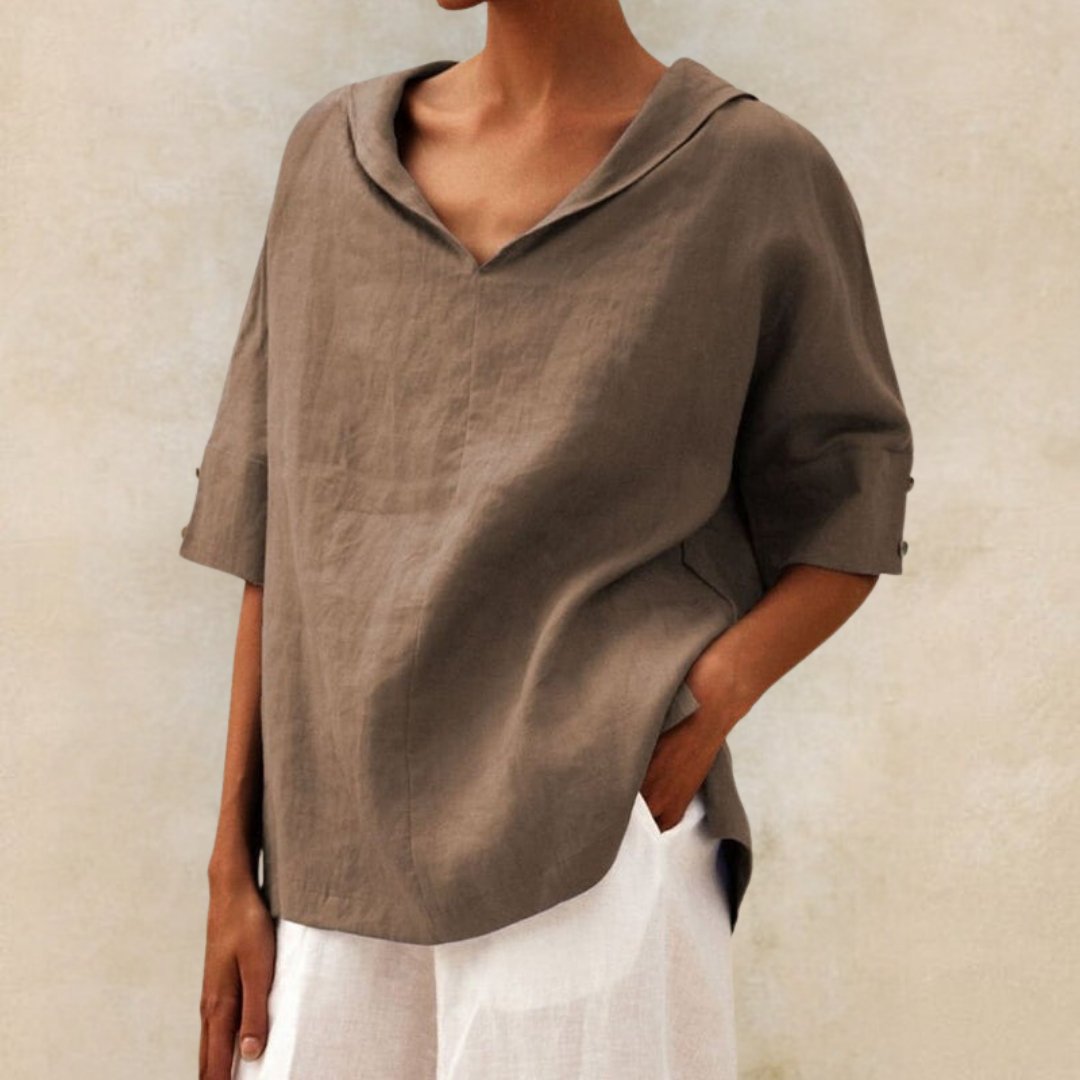 BLOUSE EN LIN CLASSIQUE YLVIE AVEC COL EN V