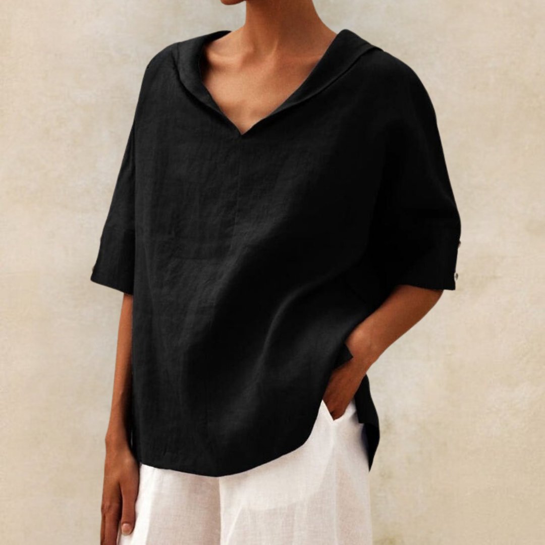 BLOUSE EN LIN CLASSIQUE YLVIE AVEC COL EN V