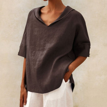 BLOUSE EN LIN CLASSIQUE YLVIE AVEC COL EN V